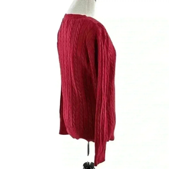 Eddie Bauer womens sweater size L red cable knit v neck holiday academia - Picture 5 of 11